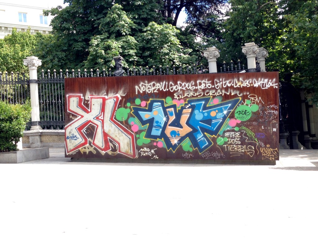 Graffiti wall outside the gardens, Madrid