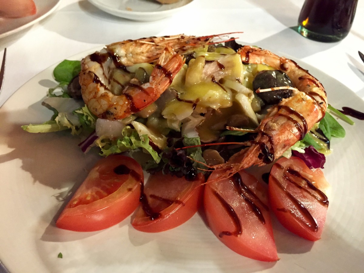Delicious cod and prawn salad, Bilbao